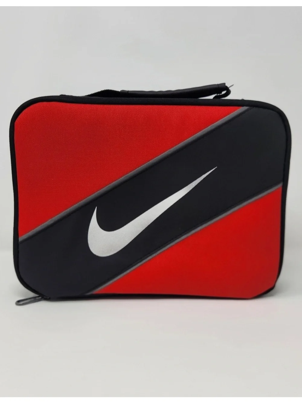 NIKE Black Red Contrast White Logo Reflective Insulated Top Handle Lunch Bag